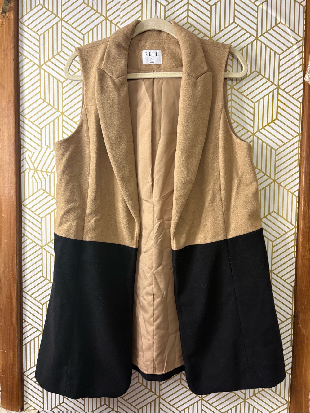 ELLE Tan & Camel Lined wool Coat Vest